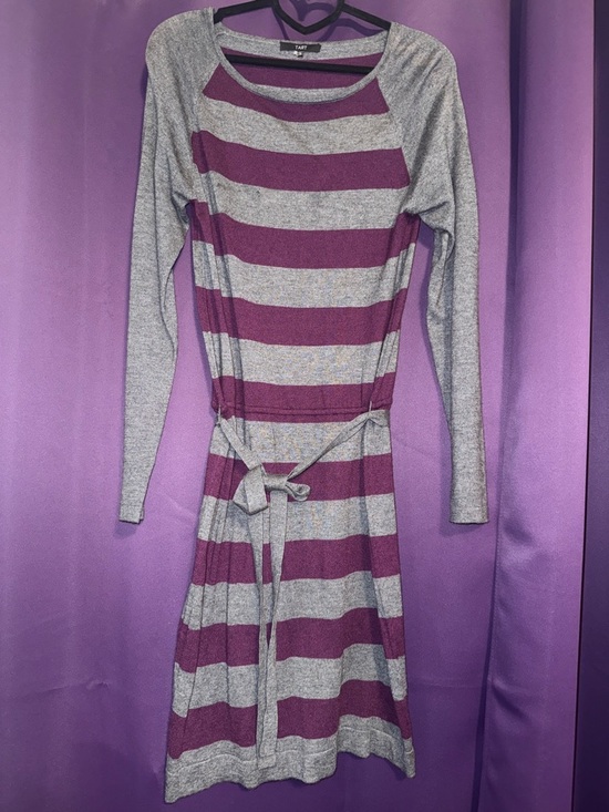 Tart Dresses & Skirts - Tart Purple and Gray Striped Long-Sleeve Tie-Waist Dress